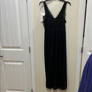 Shadowline Negligee Long Black with See-Through Lace Front and Empire Waistband